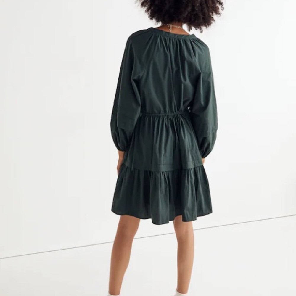 Madewell Crinkle Poplin Wrap Mini Dress in Dark Green Palm Sz M - Picture 3 of 7